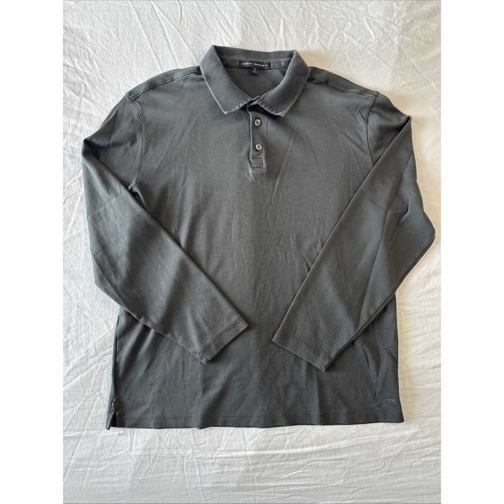 Robert Barakett Polo L Black Stretch Lightweight Pima Cotton Long Sleeve Golf